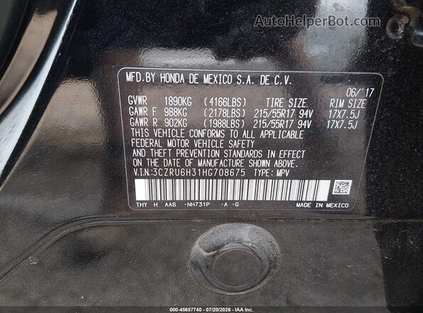 3CZRU6H31HG708675 2017 HONDA HR-V Black Вид підкапотного простору