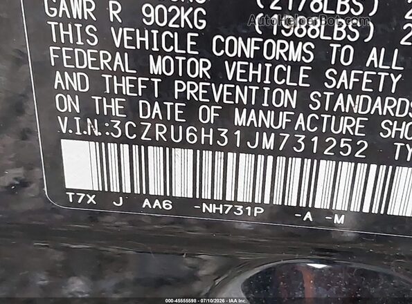 3CZRU6H31JM731252 2018 HONDA HR-V Black Engine compartment view