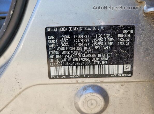 3CZRU6H31LM724983 2020 HONDA HR-V Silver VIN կոդի պիտակի տեսք
