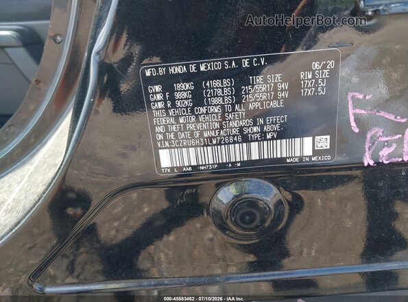 3CZRU6H31LM726846 2020 HONDA HR-V Black Вид підкапотного простору