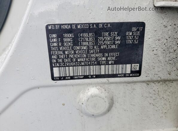 3CZRU6H32JM704254 2018 HONDA HR-V White Vista de la etiqueta del VIN