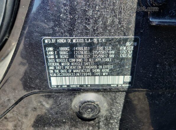 3CZRU6H32JM729946 2018 HONDA HR-V Gray VIN կոդի պիտակի տեսք
