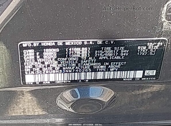 3CZRU6H33NM740265 2022 HONDA HR-V Gray Widok komory silnika
