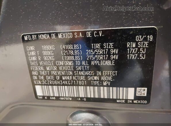 3CZRU6H34KG717801 2019 HONDA HR-V Gray ძრავის განყოფილების ხედი