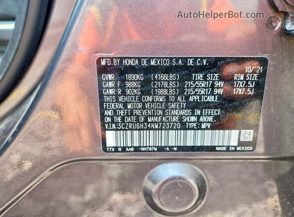 3CZRU6H34NM723720 2022 HONDA HR-V Gray Вид підкапотного простору
