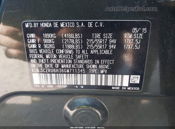 3CZRU6H36GM711345 2016 HONDA HR-V Green ძრავის განყოფილების ხედი