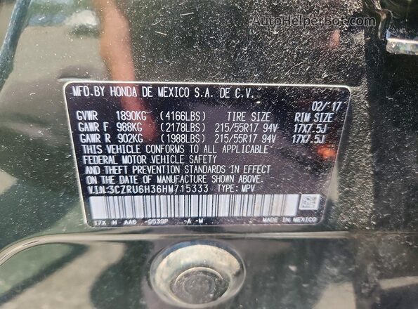 3CZRU6H36HM715333 2017 HONDA HR-V Green Vista de la etiqueta del VIN