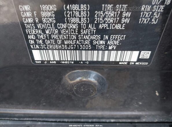 3CZRU6H36JG713005 2018 HONDA HR-V Black Շարժիչի բաժամունքի տեսք