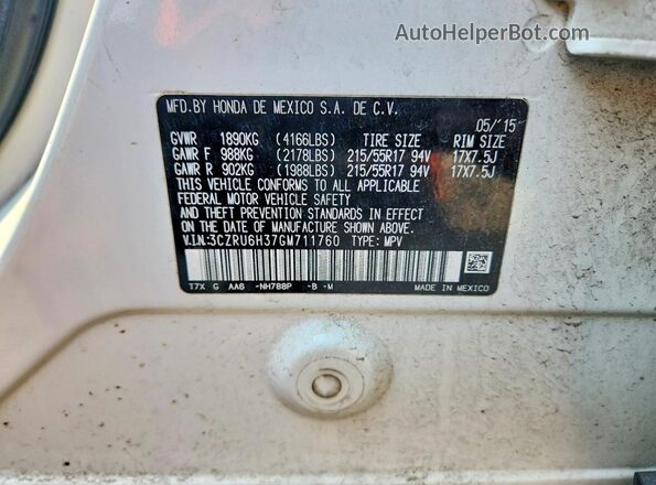 3CZRU6H37GM711760 2016 HONDA HR-V White Вид наклейки з VIN-кодом