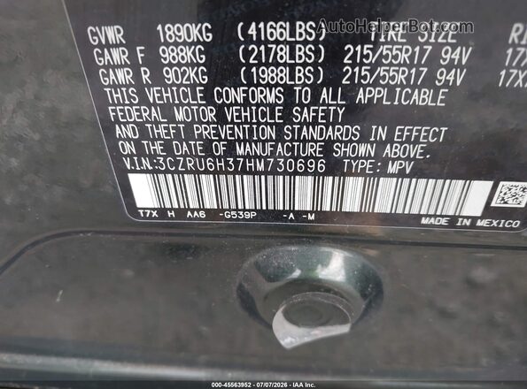 3CZRU6H37HM730696 2017 HONDA HR-V Green Vista del compartimento del motor