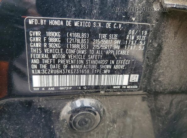 3CZRU6H37KG731658 2019 HONDA HR-V Черный Вид наклейки с VIN-кодом