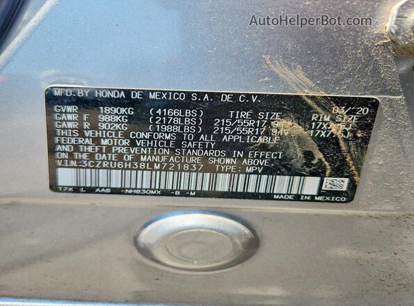 3CZRU6H38LM721837 2020 HONDA HR-V Gray Widok komory silnika