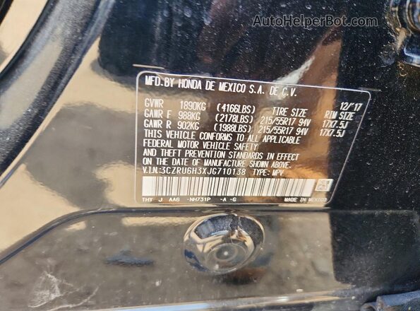 3CZRU6H3XJG710138 2018 HONDA HR-V Black Vista de la etiqueta del VIN