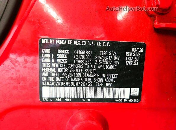 3CZRU6H50LM720439 2020 HONDA HR-V Red Շարժիչի բաժամունքի տեսք