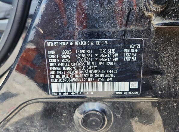 3CZRU6H50NM721092 2022 HONDA HR-V Black Vista interior de 360 grados