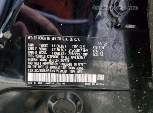 3CZRU6H51NM753839 2022 HONDA HR-V Black Vista interior de 360 grados