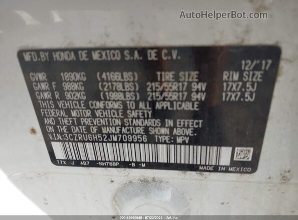 3CZRU6H52JM709956 2018 HONDA HR-V Белый Вид подкапотного пространства