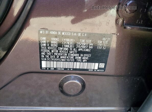 3CZRU6H52MM749765 2021 HONDA HR-V Brown VIN կոդի պիտակի տեսք