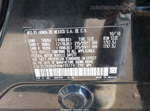 3CZRU6H54HM705174 2017 HONDA HR-V Black Engine compartment view