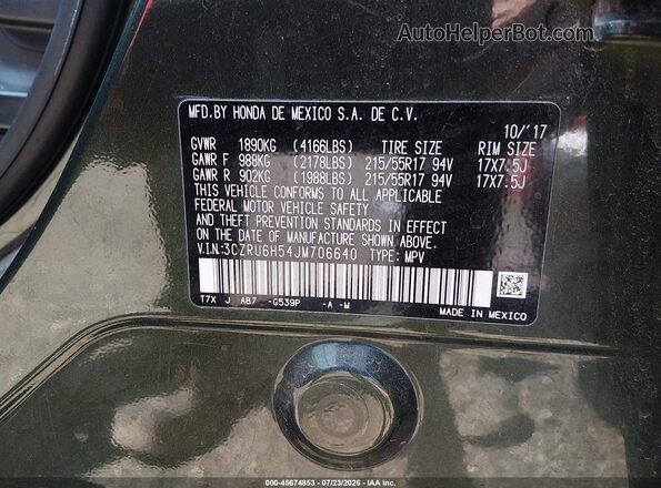 3CZRU6H54JM706640 2018 HONDA HR-V Green Engine compartment view