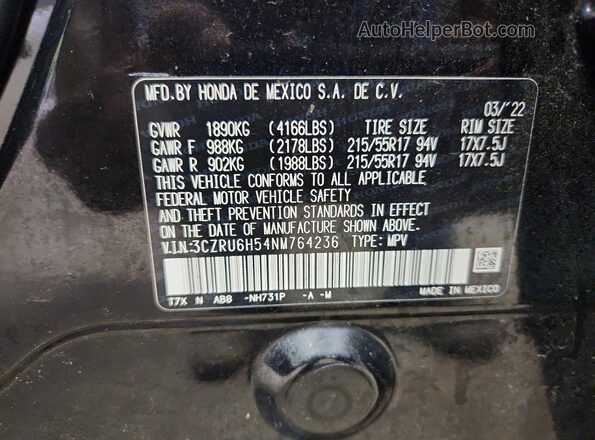 3CZRU6H54NM764236 2022 HONDA HR-V Black Widok wnętrza 360 stopni