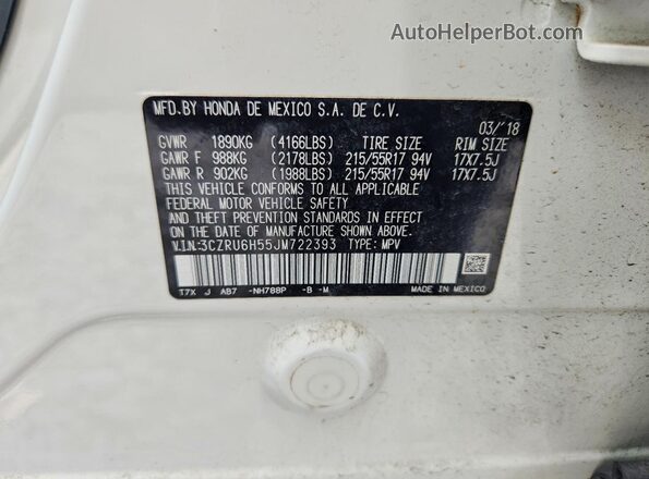3CZRU6H55JM722393 2018 HONDA HR-V White ძრავის განყოფილების ხედი