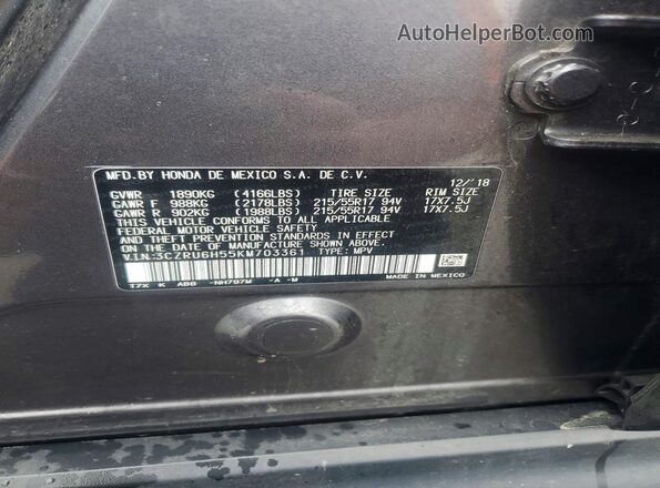 3CZRU6H55KM703361 2019 HONDA HR-V Gray Vista de la etiqueta del VIN
