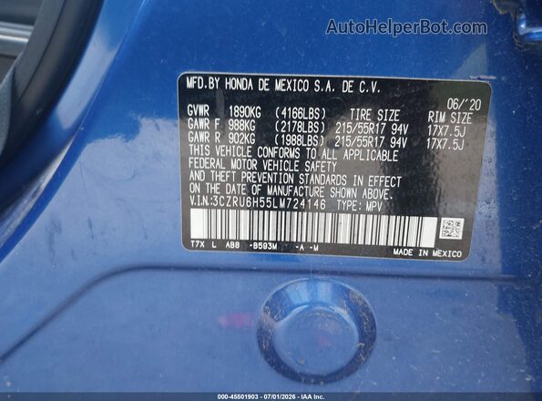 3CZRU6H55LM724146 2020 HONDA HR-V Blue Widok komory silnika
