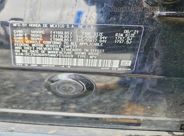 3CZRU6H55MM755009 2021 HONDA HR-V Черный Вид наклейки с VIN-кодом