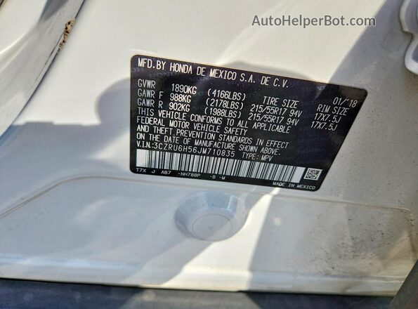 3CZRU6H56JM710835 2018 HONDA HR-V White VIN sticker view