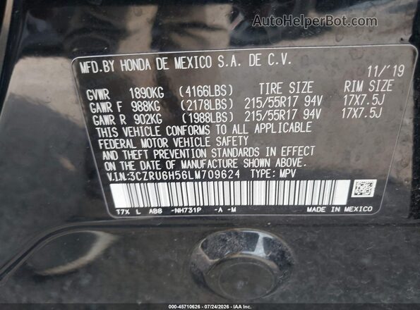 3CZRU6H56LM709624 2020 HONDA HR-V Black Շարժիչի բաժամունքի տեսք