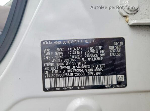 3CZRU6H58JM720539 2018 HONDA HR-V White Vista interior de 360 grados