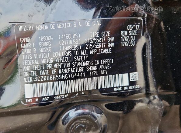 3CZRU6H59HG704441 2017 HONDA HR-V Black Շարժիչի բաժամունքի տեսք