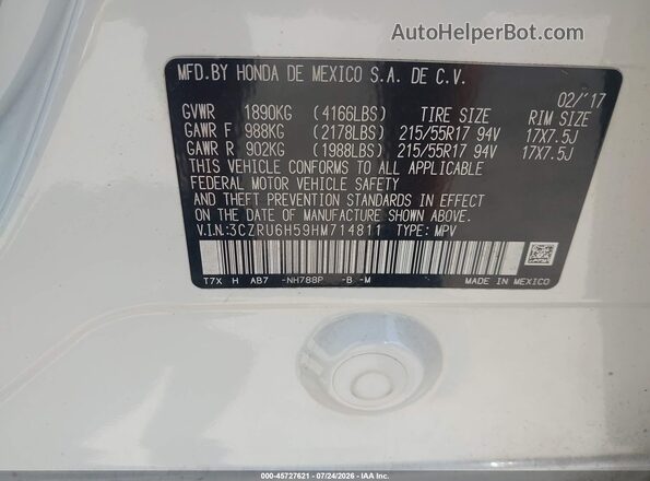 3CZRU6H59HM714811 2017 HONDA HR-V Белый Вид подкапотного пространства