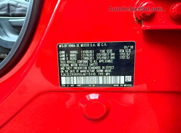 3CZRU6H59JM715446 2018 HONDA HR-V Unknown - Not Ok For Inv. Հետևի նստատեղերի տեսք