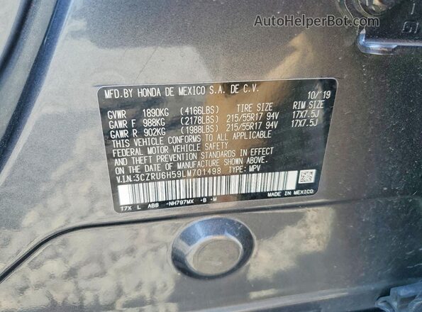 3CZRU6H59LM701498 2020 HONDA HR-V Gray Vista de la etiqueta del VIN