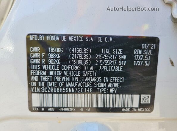 3CZRU6H59MM720148 2021 HONDA HR-V White Вид підкапотного простору