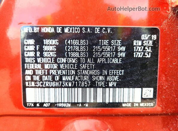 3CZRU6H73KM717857 2019 HONDA HR-V Orange Widok komory silnika