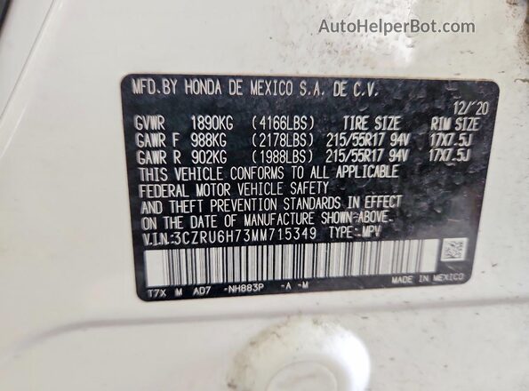 3CZRU6H73MM715349 2021 HONDA HR-V White Engine compartment view