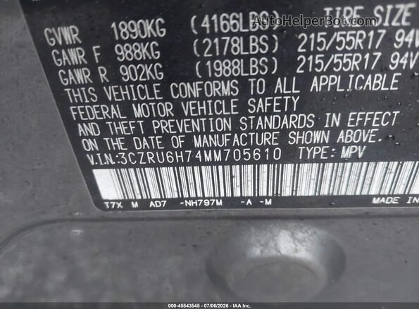 3CZRU6H74MM705610 2021 HONDA HR-V Gray Widok komory silnika