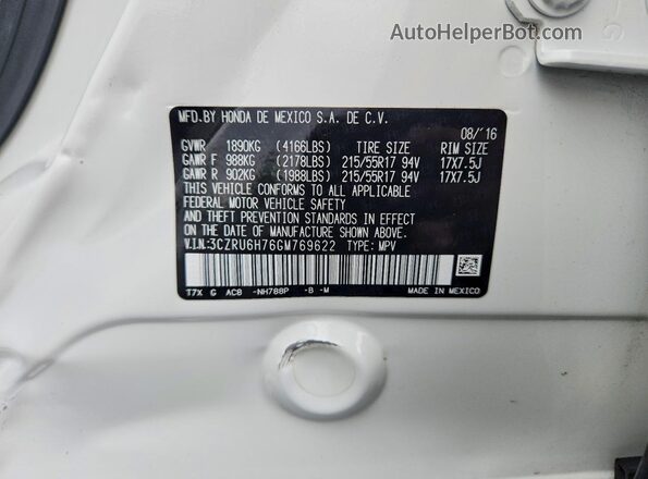 3CZRU6H76GM769622 2016 HONDA HR-V White Շարժիչի բաժամունքի տեսք