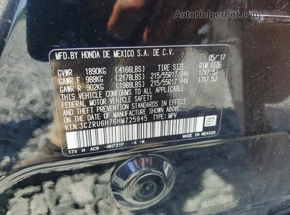 3CZRU6H76HM725945 2017 HONDA HR-V Black VIN კოდის სტიკერის ხედი