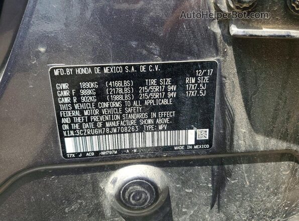 3CZRU6H78JM708263 2018 HONDA HR-V Gray VIN կոդի պիտակի տեսք