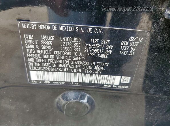 3CZRU6H78JM716895 2018 HONDA HR-V Black Вид наклейки з VIN-кодом