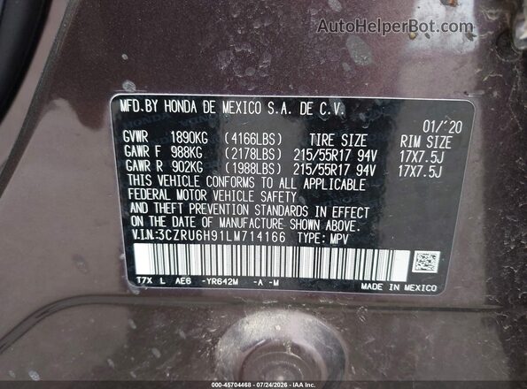 3CZRU6H91LM714166 2020 HONDA HR-V Gray Engine compartment view