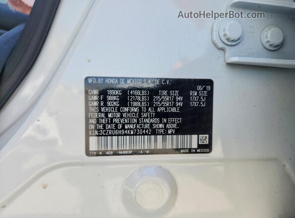 3CZRU6H94KM730442 2019 HONDA HR-V White 360 interior view