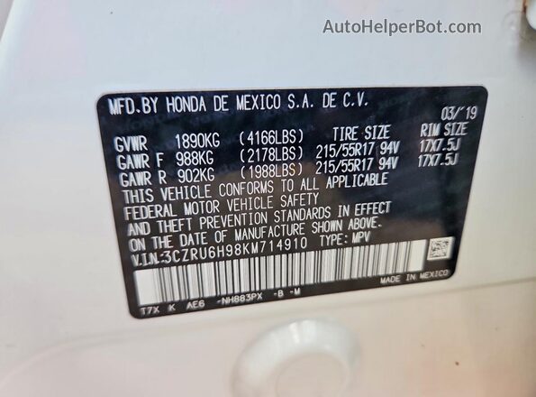 3CZRU6H98KM714910 2019 HONDA HR-V White Շարժիչի բաժամունքի տեսք