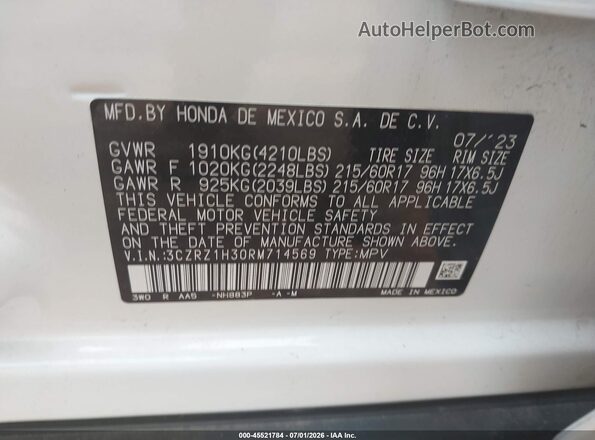3CZRZ1H30RM714569 2024 HONDA HR-V White Widok komory silnika