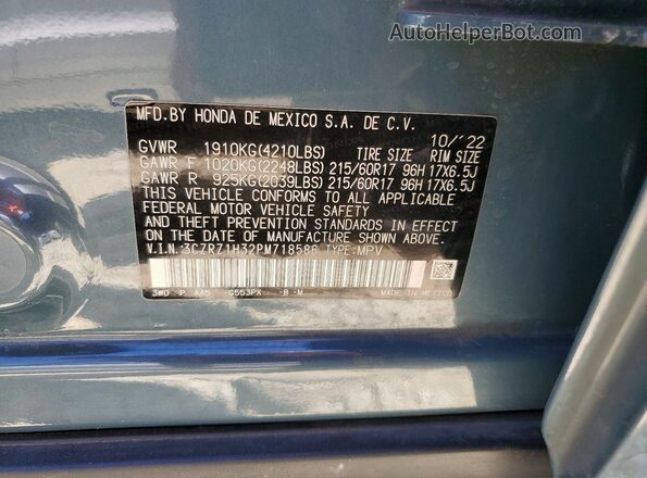 3CZRZ1H32PM718586 2023 HONDA HR-V Gray VIN կոդի պիտակի տեսք