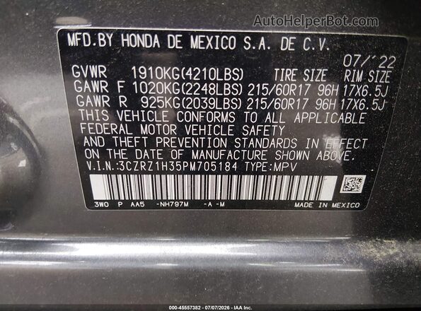 3CZRZ1H35PM705184 2023 HONDA HR-V Gray Շարժիչի բաժամունքի տեսք